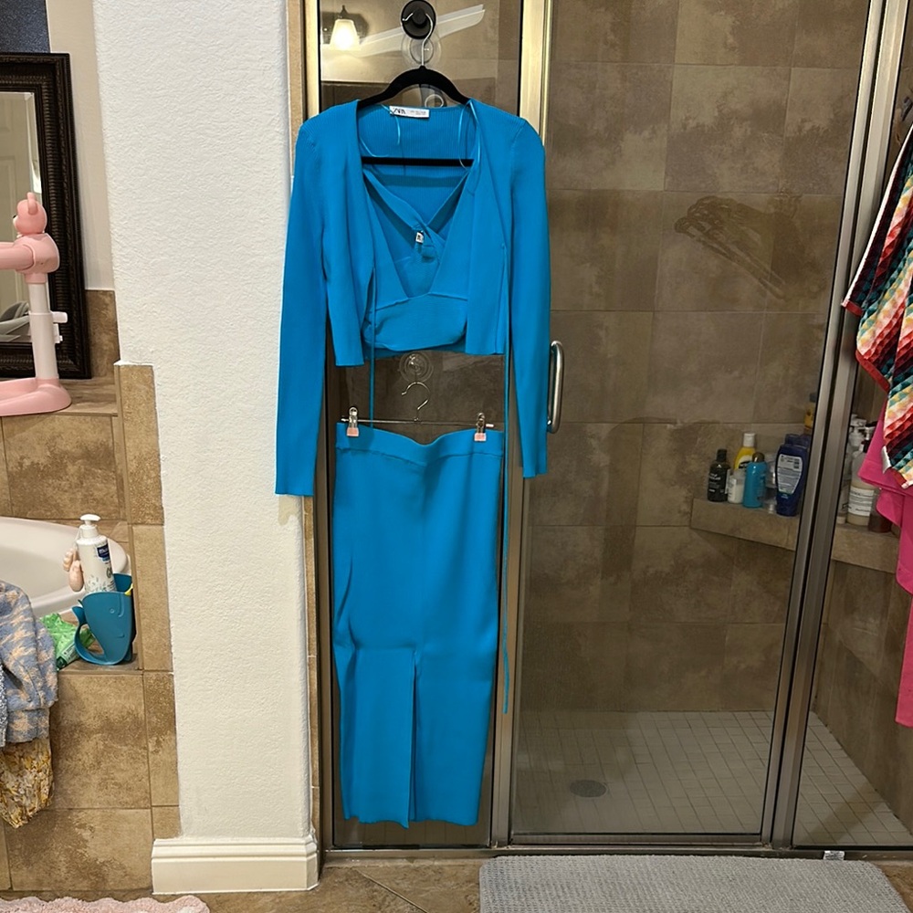 Elegant Blue Dress with Jacket top and skirt form Zara